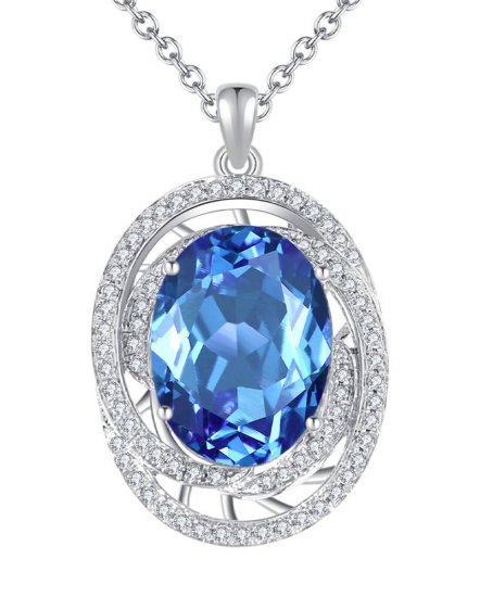 OVAL SWISS BLUE TOPAZ DIAMOND PENDANT (TP1120)