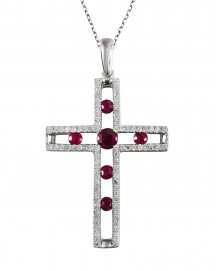 CROSS COLORED STONE DIAMOND PENDANT (TP1128)