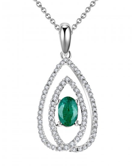 LEAF STYLE COLORED STONE DIAMOND PENDANT (TP1494)