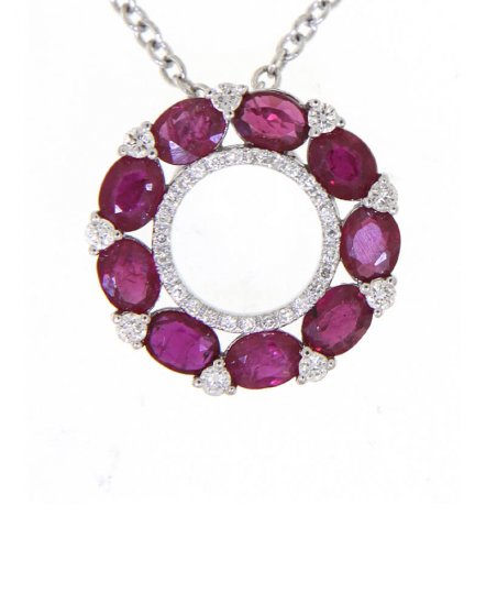OVAL COLORED STONE ROUND DIAMOND PENDANT (TP1776)