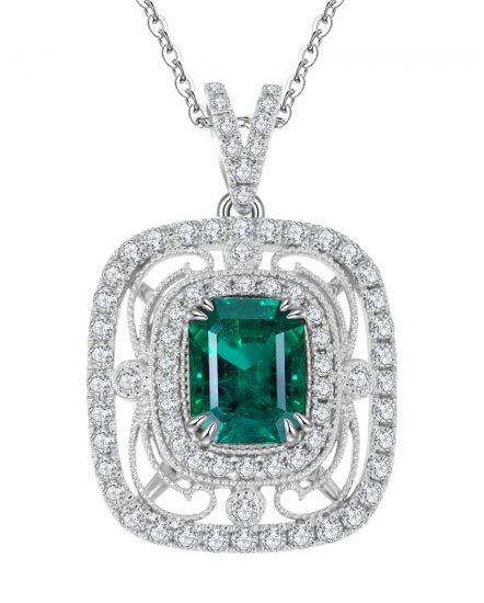 CUSHION EMERALD DIAMOND PENDANT (TP1781)