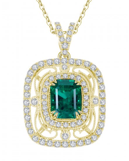 CUSHION EMERALD DIAMOND PENDANT (TP1781)