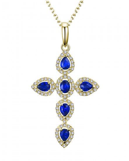 CROSS COLORED STONE DIAMOND PENDANT (TP1786)
