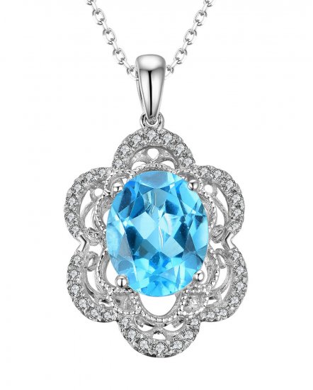 OVAL SWISS BLUE TOPAZ DIAMOND PENDANT (TP1827)