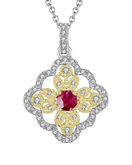FLORAL STYLE COLORED STONE DIAMOND PENDANT (TP1869)