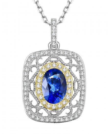 OVAL COLORED STONE DIAMOND PENDANT (TP1870)