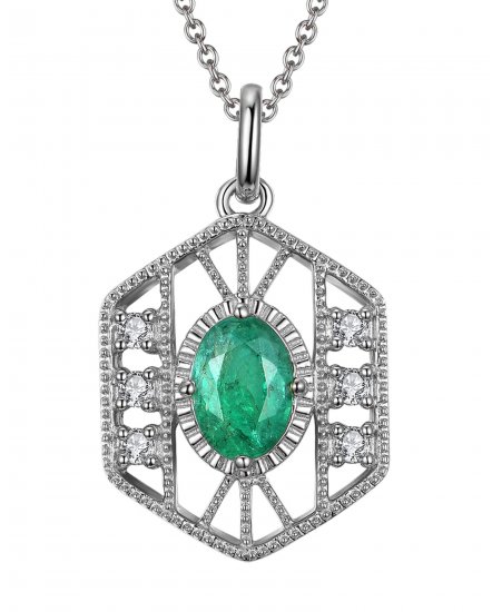 HEXAGON STYLE OVAL EMERALD DIAMOND PENDANT (TP1914)