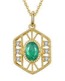 HEXAGON STYLE OVAL EMERALD DIAMOND PENDANT (TP1914)