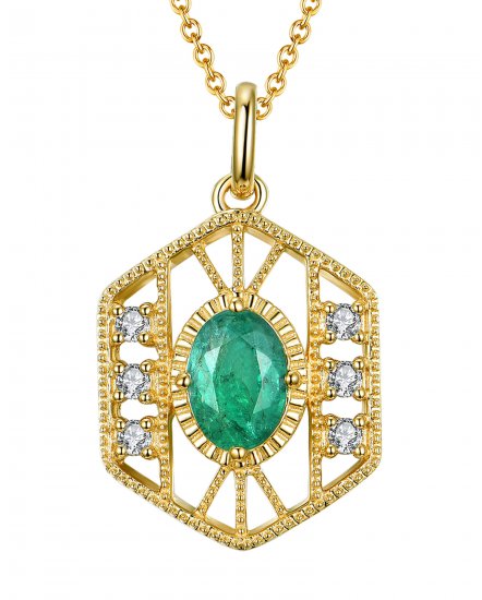 HEXAGON STYLE OVAL EMERALD DIAMOND PENDANT (TP1914)