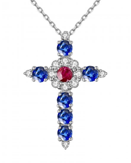 CROSS COLORED STONE DIAMOND PENDANT (TP2098)