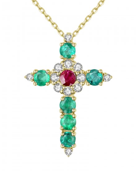CROSS COLORED STONE DIAMOND PENDANT (TP2098)
