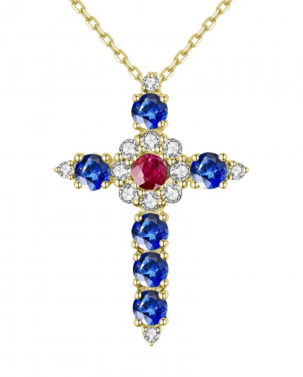 CROSS COLORED STONE DIAMOND PENDANT (TP2098)