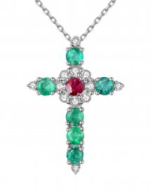 CROSS COLORED STONE DIAMOND PENDANT (TP2098)