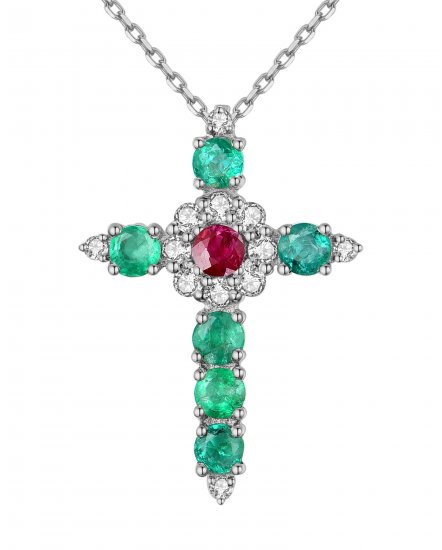 CROSS COLORED STONE DIAMOND PENDANT (TP2098)