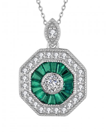 OCTAGON STYLE COLORED STONE DIAMOND PENDANT (TP2190)