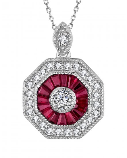 OCTAGON STYLE COLORED STONE DIAMOND PENDANT (TP2190)