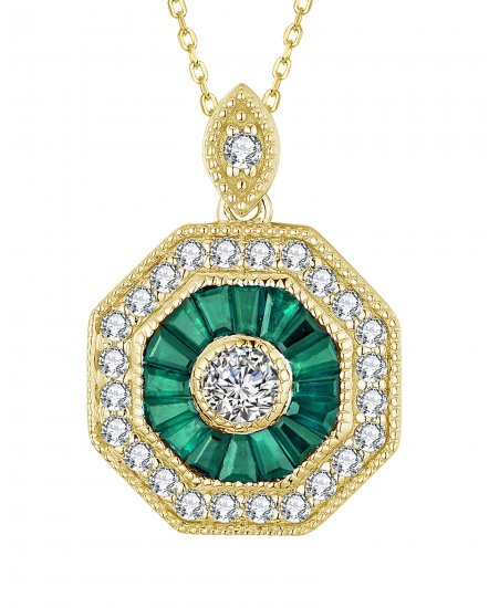 OCTAGON STYLE COLORED STONE DIAMOND PENDANT (TP2190)
