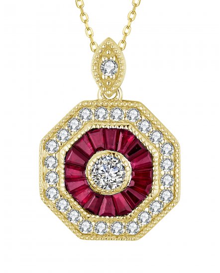 OCTAGON STYLE COLORED STONE DIAMOND PENDANT (TP2190)