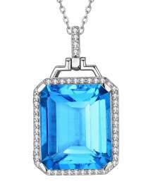 EMERALD CUT SWISS BLUE TOPAZ DIAMOND PENDANT (TP2292)
