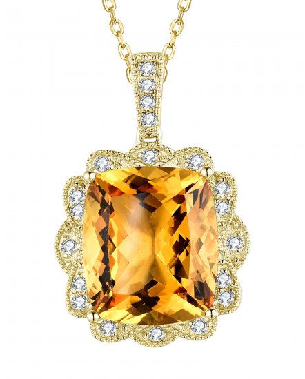 CUSHION SHAPE CITRINE DIAMOND PENDANT (TP2522)