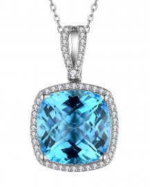 CUSHION SWISS BLUE TOPAZ DIAMOND PENDANT (TP2524)