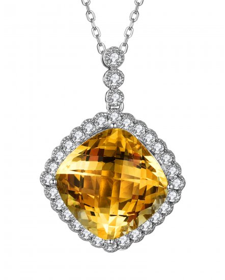 CUSHION SHAPE CITRINE DIAMOND PENDANT (TP2539)
