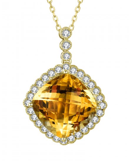 CUSHION SHAPE CITRINE DIAMOND PENDANT (TP2539)