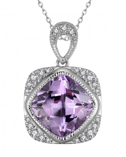 CUSHION AMETHYST DIAMOND PENDANT (TP2552)
