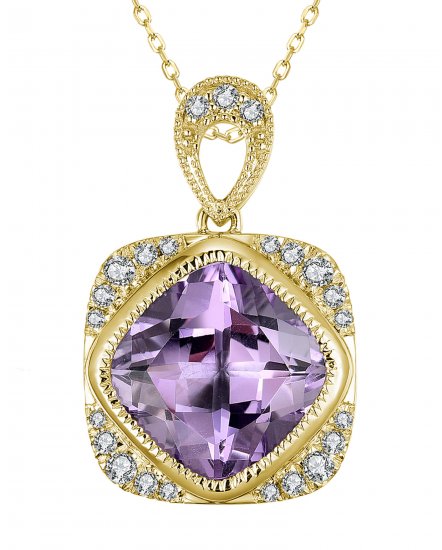 CUSHION AMETHYST DIAMOND PENDANT (TP2552)