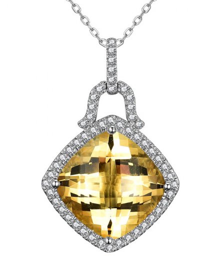 CUSHION SHAPE CITRINE DIAMOND PENDANT (TP2554)