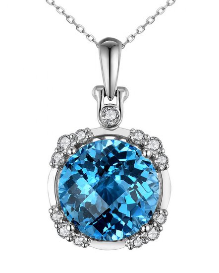 ROUND SWISS BLUE TOPAZ DIAMOND PENDANT (TP2556)