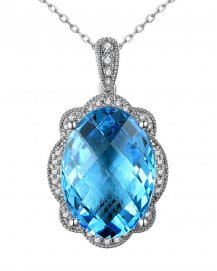 OVAL SWISS BLUE TOPAZ DIAMOND PENDANT (TP2567)