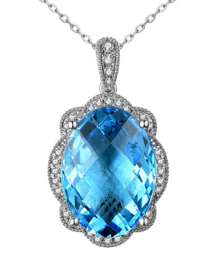 OVAL SWISS BLUE TOPAZ DIAMOND PENDANT (TP2567)