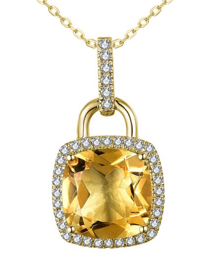 CUSHION SHAPE CITRINE DIAMOND PENDANT (TP2584)