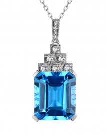 EMERALD CUT SWISS BLUE TOPAZ DIAMOND PENDANT (TP2587)