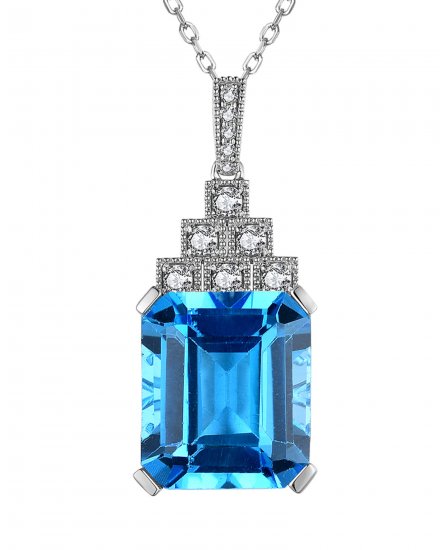 EMERALD CUT SWISS BLUE TOPAZ DIAMOND PENDANT (TP2587)