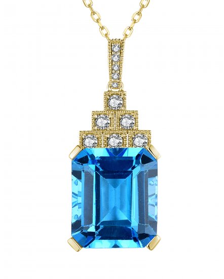 EMERALD CUT SWISS BLUE TOPAZ DIAMOND PENDANT (TP2587)
