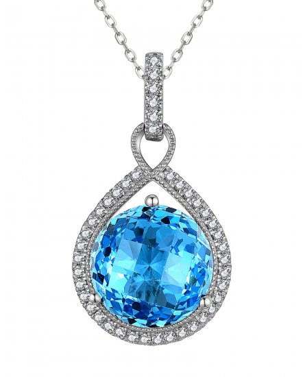 ROUND SWISS BLUE TOPAZ DIAMOND PENDANT (TP2590)