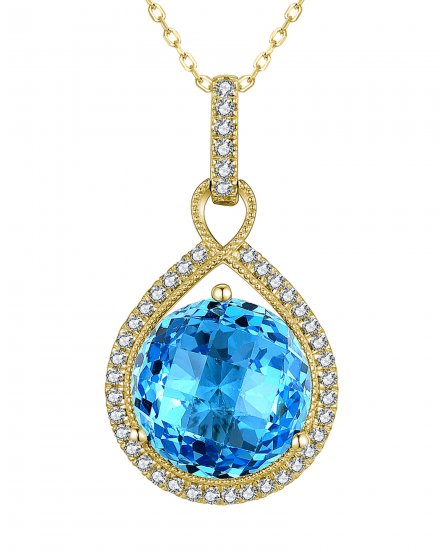 ROUND SWISS BLUE TOPAZ DIAMOND PENDANT (TP2590)