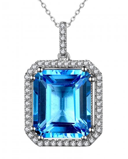 EMERALD CUT SWISS BLUE TOPAZ DIAMOND PENDANT (TP2592)