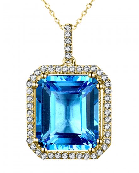 EMERALD CUT SWISS BLUE TOPAZ DIAMOND PENDANT (TP2592)