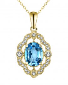 OVAL SWISS BLUE TOPAZ DIAMOND PENDANT (TP2640)