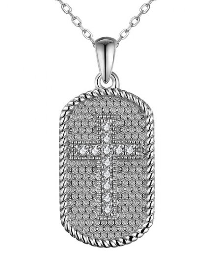 DOG TAG STYLE CROSS DIAMOND PENDANT (TP2678)