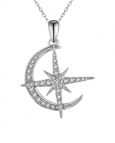 CRESCENT MOON NORTH STAR DIAMOND PENDANT (TP2682)