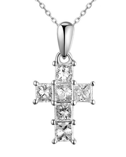 PRINCESS CUT CROSS DIAMOND PENDANT (TP2688)