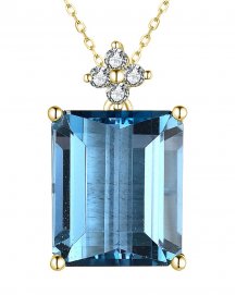 EMERALD CUT LONDON BLUE TOPAZ DIAMOND PENDANT (TP2714)