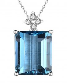 EMERALD CUT LONDON BLUE TOPAZ DIAMOND PENDANT (TP2714)