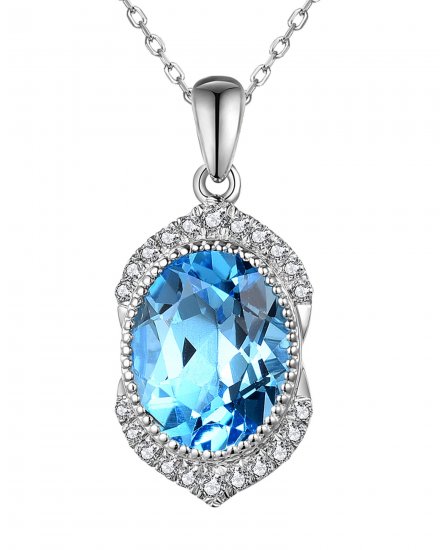 OVAL SWISS BLUE TOPAZ DIAMOND PENDANT (TP2718)