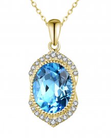 OVAL SWISS BLUE TOPAZ DIAMOND PENDANT (TP2718)