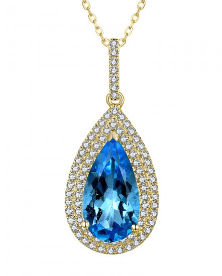 PEAR SWISS BLUE TOPAZ DIAMOND PENDANT (TP2747)